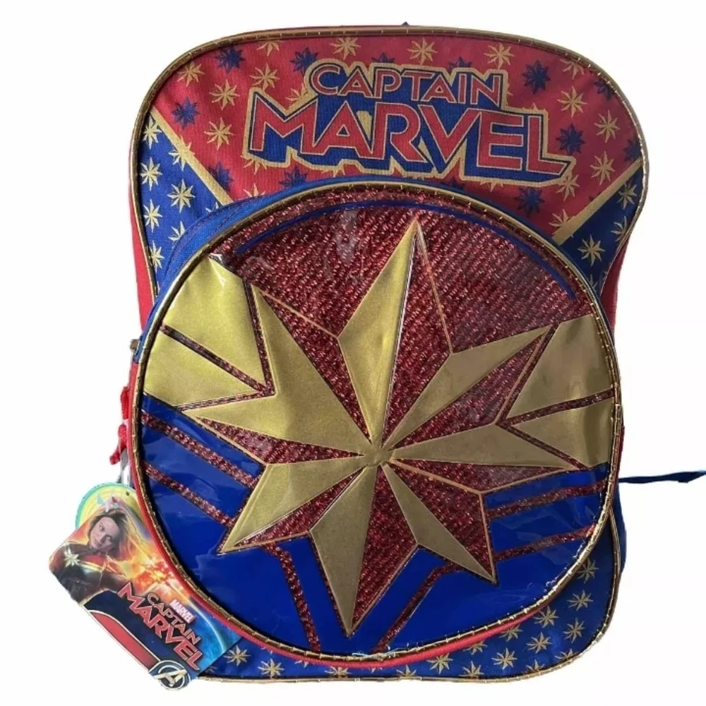Captain Marvel Star Backpack - Red and Blue superhero School Full Size New
